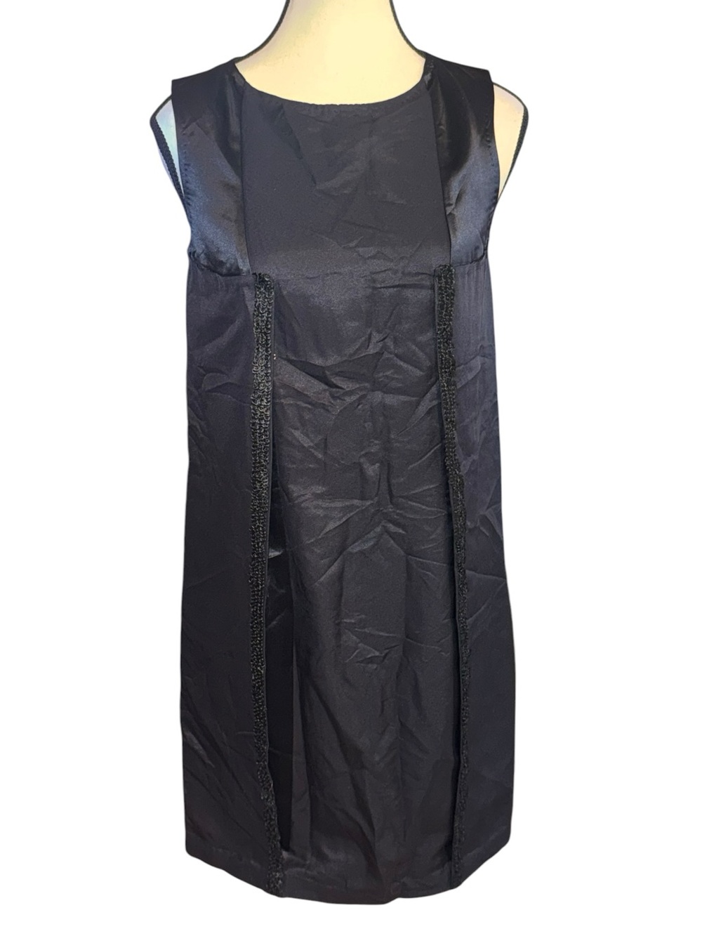 Tony Cohen Silk sheath dress trim detail knee length Sz 4 evening minimalist